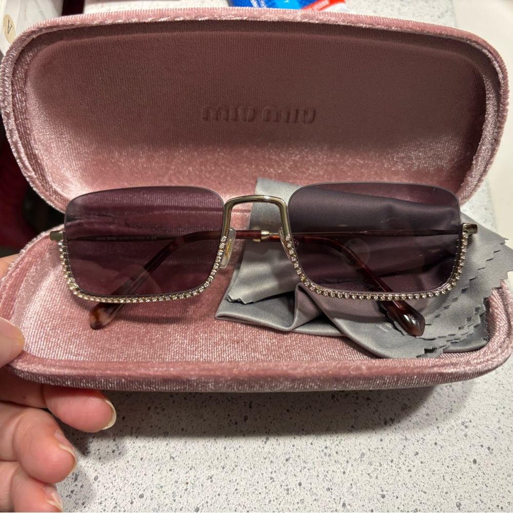 Miu Miu Gold Sunglasses with Dark Purple Lenses